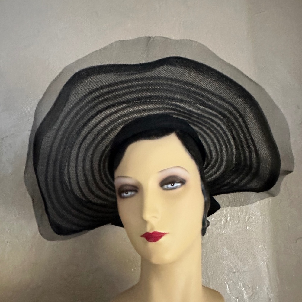 Stunning 1940's Black Crin See-Through Wide Brim Hat View 4